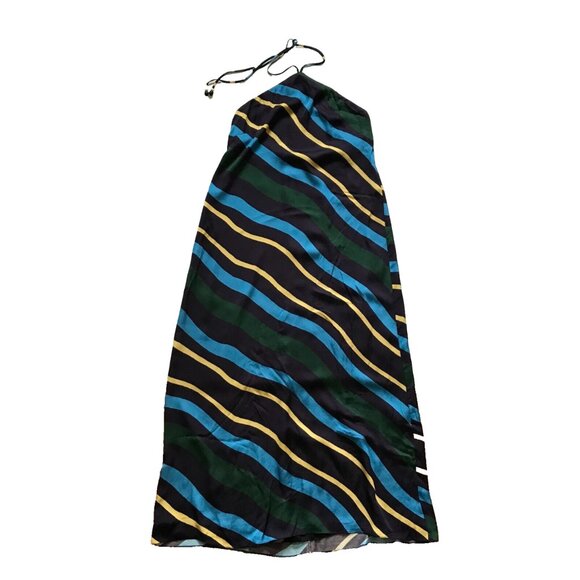 Cala de la Cruz Luna Maxi Dress Womens Medium Blue Halter Neck Sleeveless Stripe - Picture 1 of 11